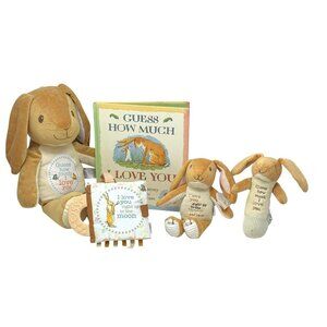 GUESS HOW MUCH I LOVE YOU Lot Nutbrown Hare Bunny Moon Plush Rattle 2 Books